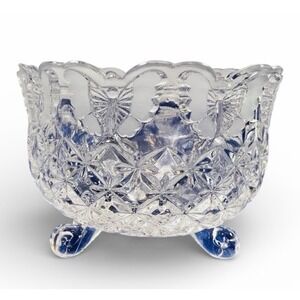 Hofbauer Lead Crystal Butterfly Papillon Bowl 3-Footed 4.5x6" Antique